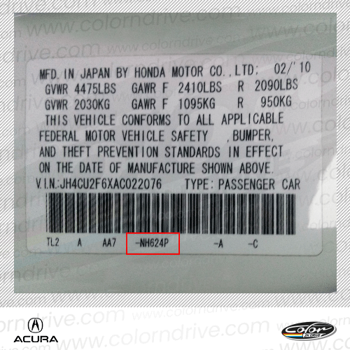 Acura Paint Code Label Sample
