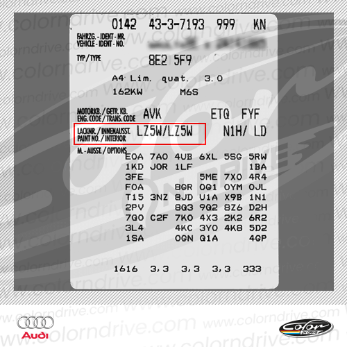 RS E-TRON GT Paint Code Label