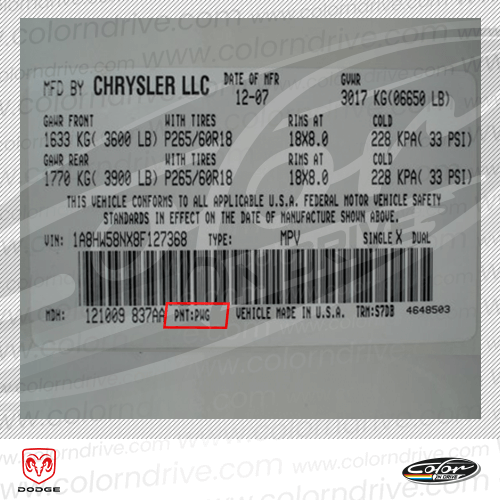 GRAND CARAVAN SE Paint Code Label