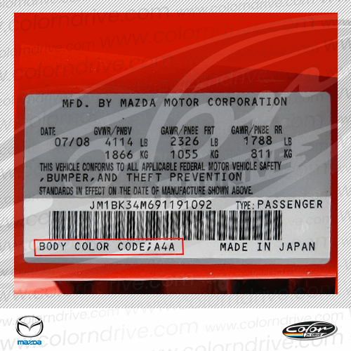 CX-9 Paint Code Label