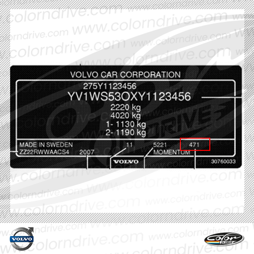 S60 CROSS COUNTRY Paint Code Label
